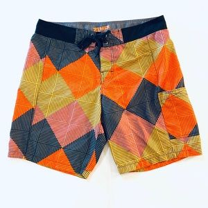 Forever 21 Men orange and grey graphic swim shorts